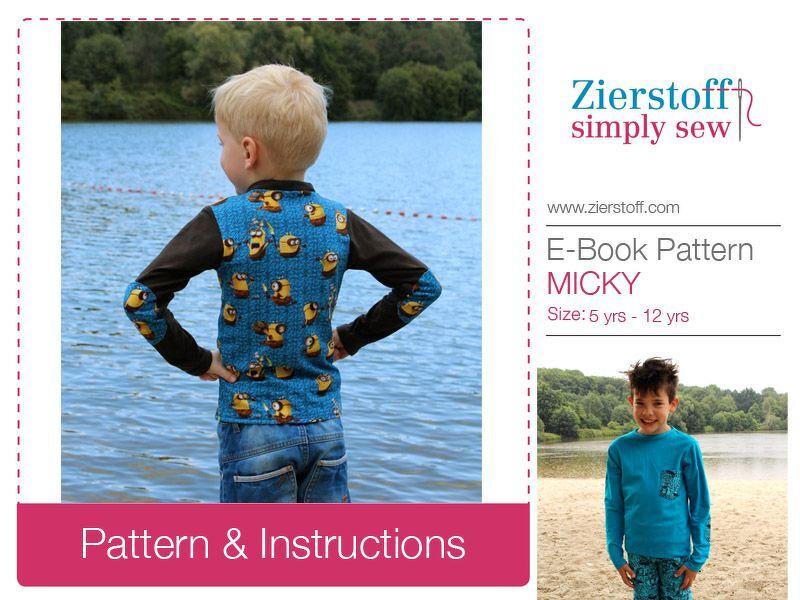 MICKYs slim-fit T-shirt, long or short sleeves &amp; turtleneck, sizes 110-152 / 5-12 yrs. / Instant Download