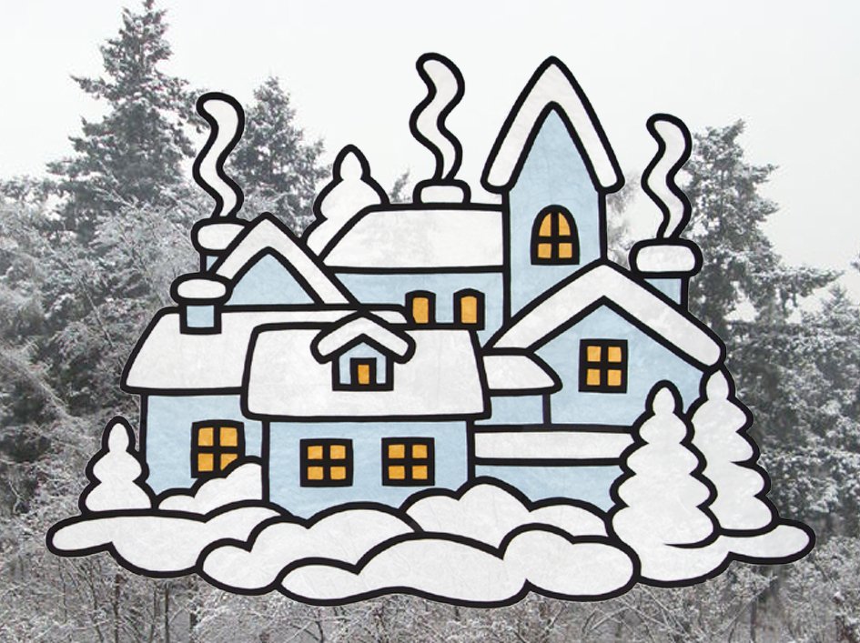 Fensterbild – Winterstadt – Bastelvorlagen mit Anleitung
