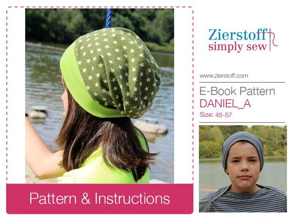 DANIELs & DANIELAs unisex beanie pattern – simple or reversible, with or without a knitted cuff, sizes 45-57 (3 mo.-14 yrs.)