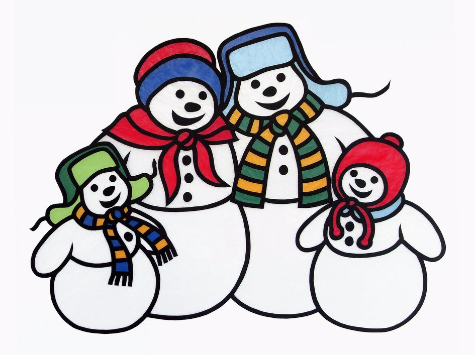 Fensterbild – Schneemannfamilie – Bastelvorlagen mit Anleitung
