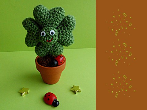 Häkelanleitung - Glücksklee im Töpfchen