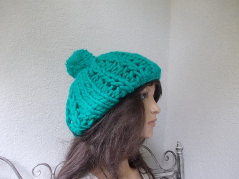 Strickanleitung Strickmütze, Beanie "Babette" mit Bommel