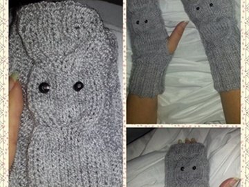 Strickanleitung Handschuhe fingerlos Eule, fingerlose Handschuhe, Armstulpen Eule