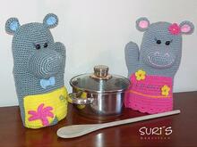 Häkelanleitung Kochhandschuh Nilpferd 