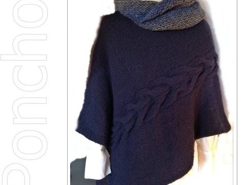 Poncho mit Zopfmuster, Einheitsgröße