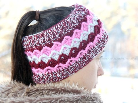 Stirnband mit dem farbigen Muster für Herbst oder Winter - Häkelanleitung