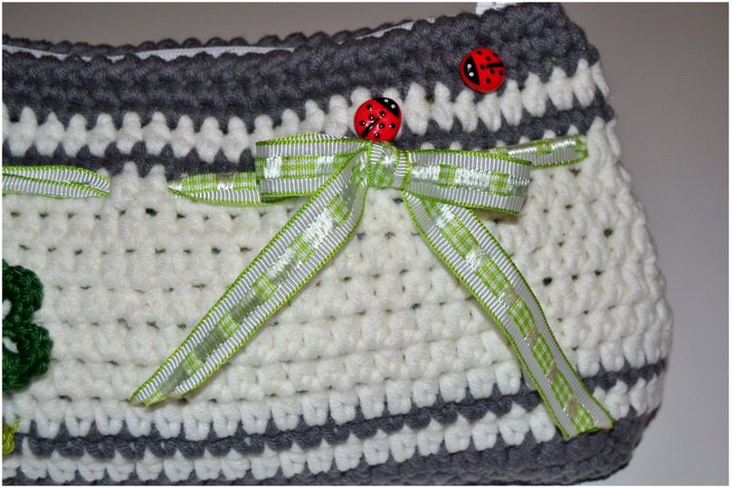 - HAPPINESS - "Viel Glück Tasche" mit Kleeblättern Applikation, Kosmetiktasche, Portmonee häkeln