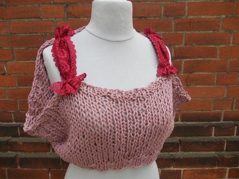 Strick-Shirt, Überwurf/Top mit Spitze oder Bändern, ruckzuck gestrickt, LFShirt1 