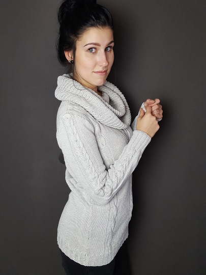 30 Strickanleitung Pullover Zopfmuster XXL Kragen 100% Baumwolle