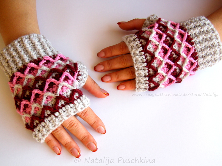 Armstulpen mit dem farbigen Muster - Anleitung für Größen S, M, L