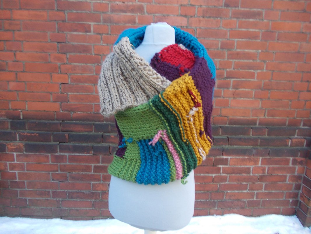 Stola oder Schal stricken aus Wollresten aller Art im Freestyle-Stricken, ein Geschenk? unisex
