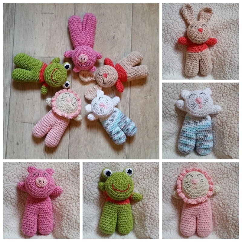 Häkelanleitung Greifling Baby 5 Freunde Löwe Hase Schwein Katze Frosch 5 in 1 - Bild 9