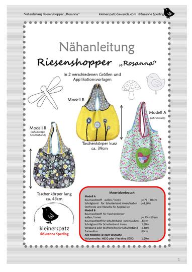 Nähanleitung und Schnittmuster, E-Book, Tasche, Shopper Rosannna