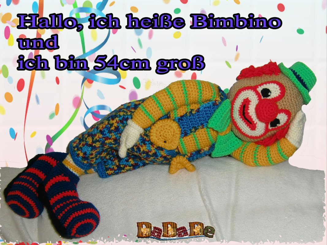der Clown Bimbino, die Kuschel Puppe für Fasching - gehäkelt von Dadade - Bild 2