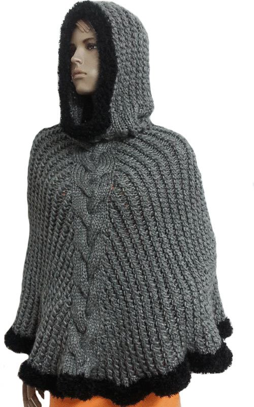 Strickanleitung Cape Poncho mit Kapuze Unisize