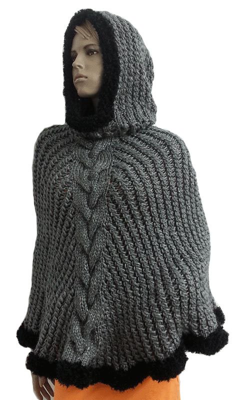 Strickanleitung Cape Poncho mit Kapuze Unisize - Bild 4