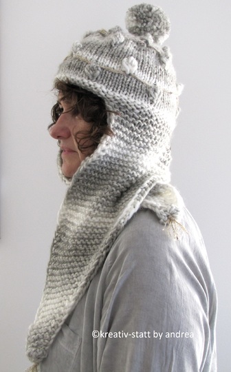 Mützen Schal mit Noppen + Bommel, Gr. S, M, L - Strickanleitung
