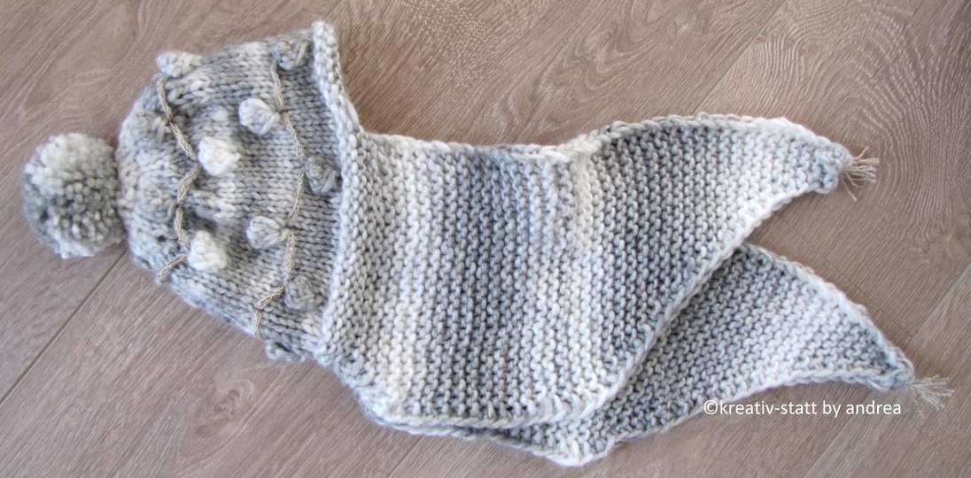 Mützen Schal mit Noppen + Bommel, Gr. S, M, L - Strickanleitung