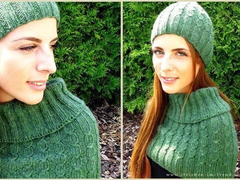 Strickanleitung für Haube und Loop | Haube#Loop#Duo GreenLeaves 