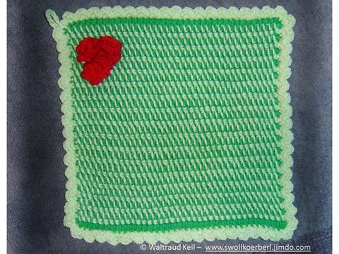 Topflappen "Es grünt so grün" - tunesisch gehäkelt