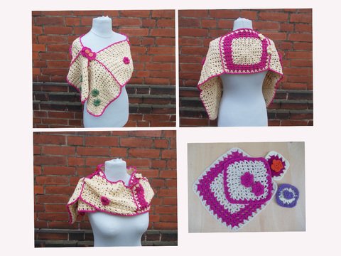 Häkelanleitung für Schal/Bolero/Pocho aus Granny Square von Mini bis XXL + Anleitung für Fantasie-Häkelblume