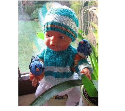 Pulli und Mütze für Baby Puppe Gr. 42