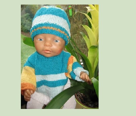 Pulli und Mütze für Baby Puppe Gr. 42