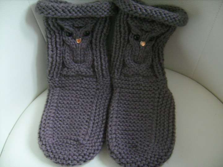 Eulen-Hausschuhe, Hüttenschuhe, Sofasocken Gr. 36-40