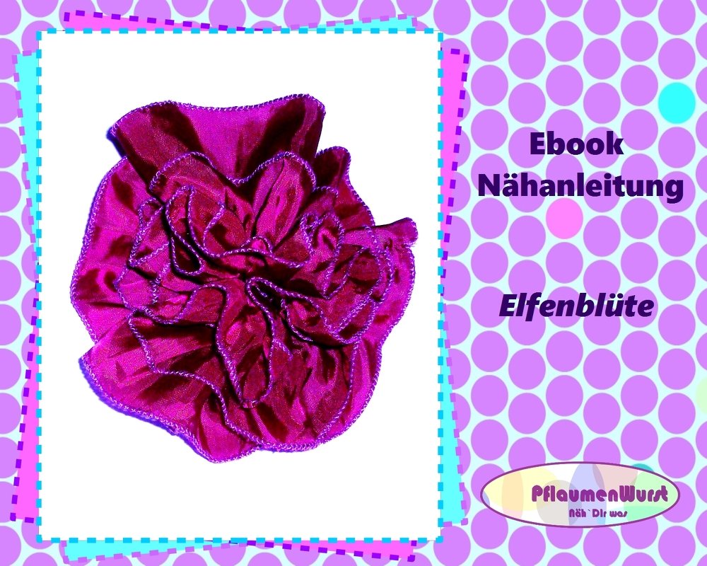 Nahaufnahme einer gefalteten magentafarbenen Stoffblüte mit Overlock-Naht