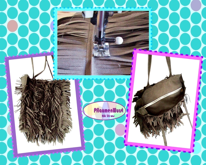 Umhängetasche "Franzi" Bohemian Tasche Fransen Zottel aus Leder Shopper