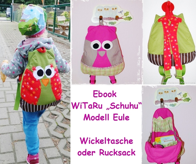 Wickeltasche Eule WiTaRu "Schuhu" Rucksack Kindergartentasche Beutel Kindertasche