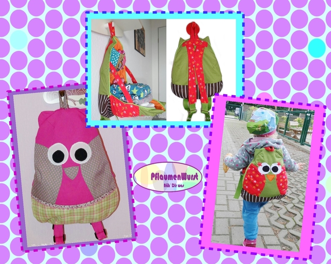 Wickeltasche Eule WiTaRu "Schuhu" Rucksack Kindergartentasche Beutel Kindertasche