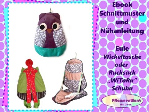 Wickeltasche Eule WiTaRu "Schuhu" Rucksack Kindergartentasche Beutel Kindertasche