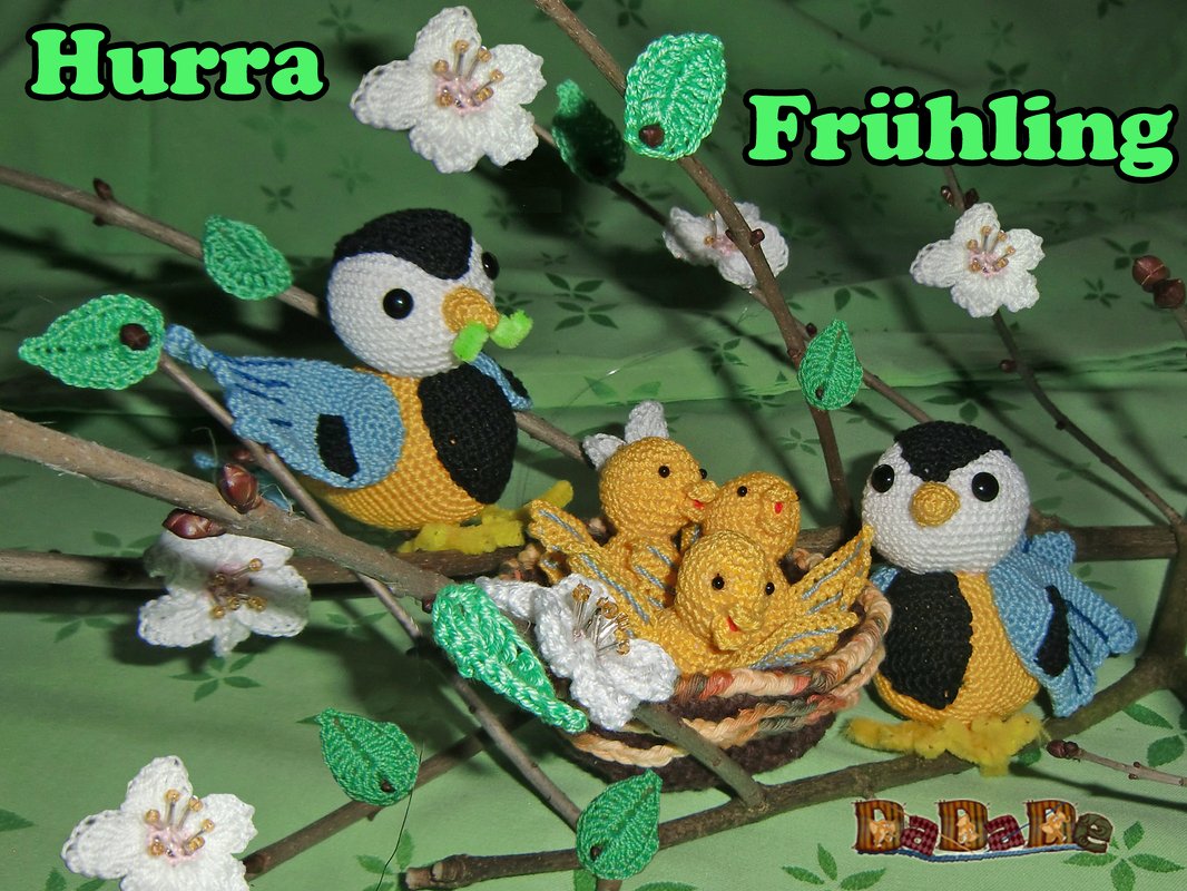 Frühling-Dekoration, Blütenzweig mit Vogel und Nest - gehäkelt von Dadade - Bild 2