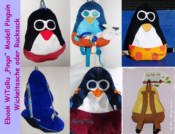 Wickeltasche Pinguin WiTaRu "Pingo" Rucksack Kindergartentasche Beutel Kindertasche