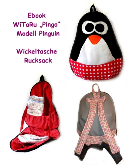 Wickeltasche Pinguin WiTaRu "Pingo" Rucksack Kindergartentasche Beutel Kindertasche