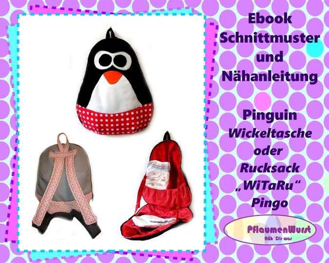 Wickeltasche Pinguin WiTaRu "Pingo" Rucksack Kindergartentasche Beutel Kindertasche