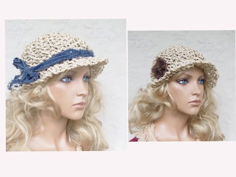 Häkelhut "FunFun", gehäkelt aus Bindgarn mit beweglicher Hutkrempe, Trilby, toll für Frühling und Sommer