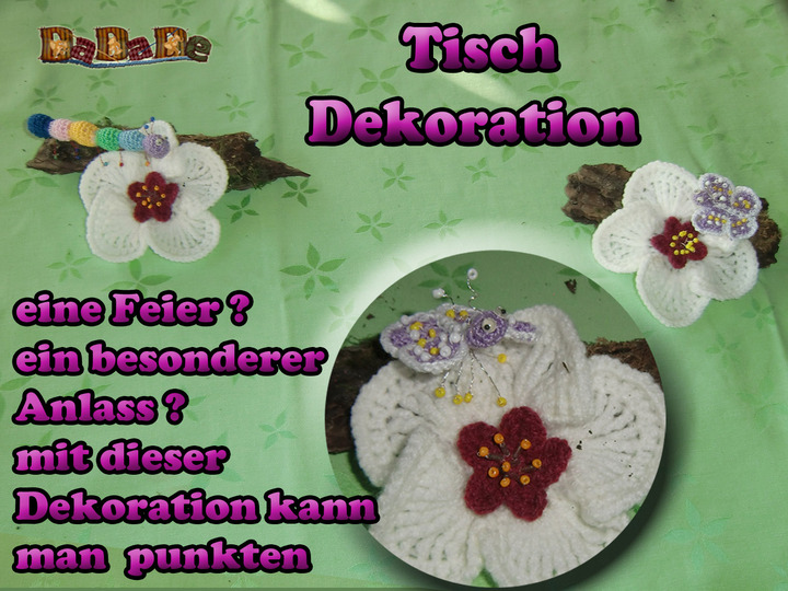 Tisch-Dekoration Mandelblüte mit Schmetterling und Tausendfüßer- von Dadade