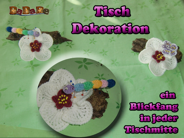 Tisch-Dekoration Mandelblüte mit Schmetterling und Tausendfüßer- von Dadade
