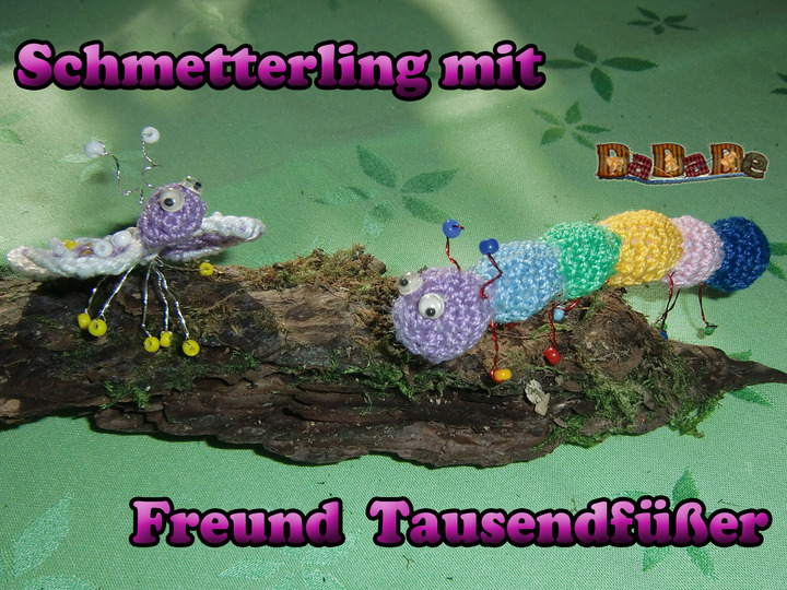 Tisch-Dekoration Mandelblüte mit Schmetterling und Tausendfüßer- von Dadade