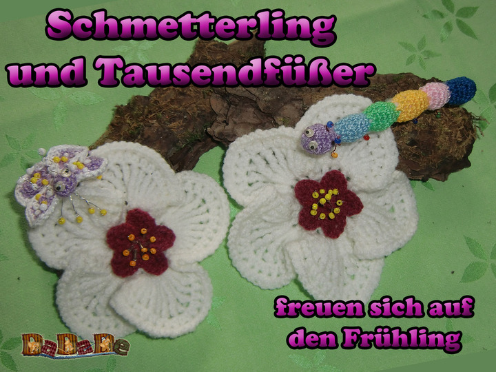 Tisch-Dekoration Mandelblüte mit Schmetterling und Tausendfüßer- von Dadade