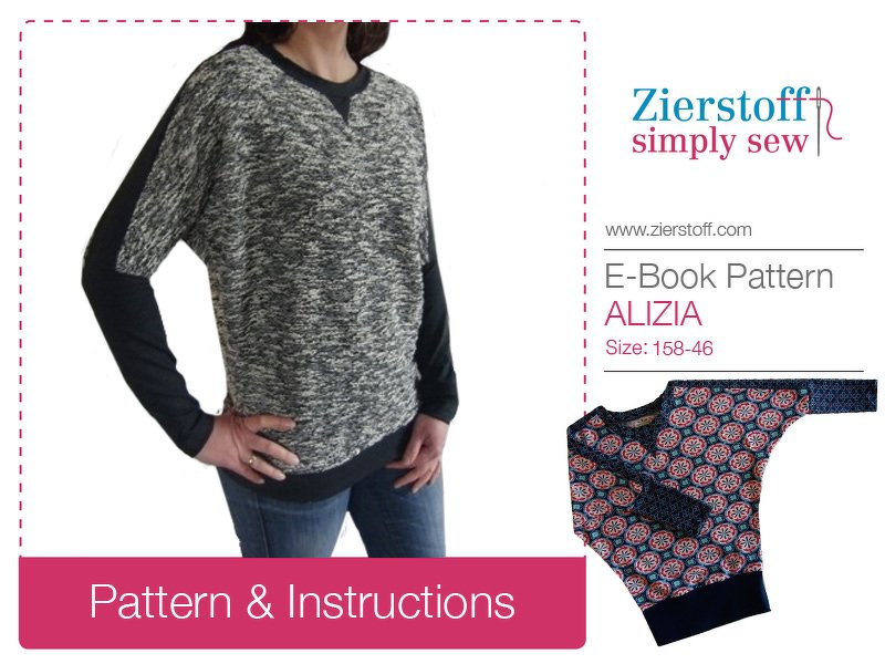 ALIZIAs batwing shirt – pattern &amp; E-Book, sizes 158 – women´s 46 / Kids M – women´s L / Xl