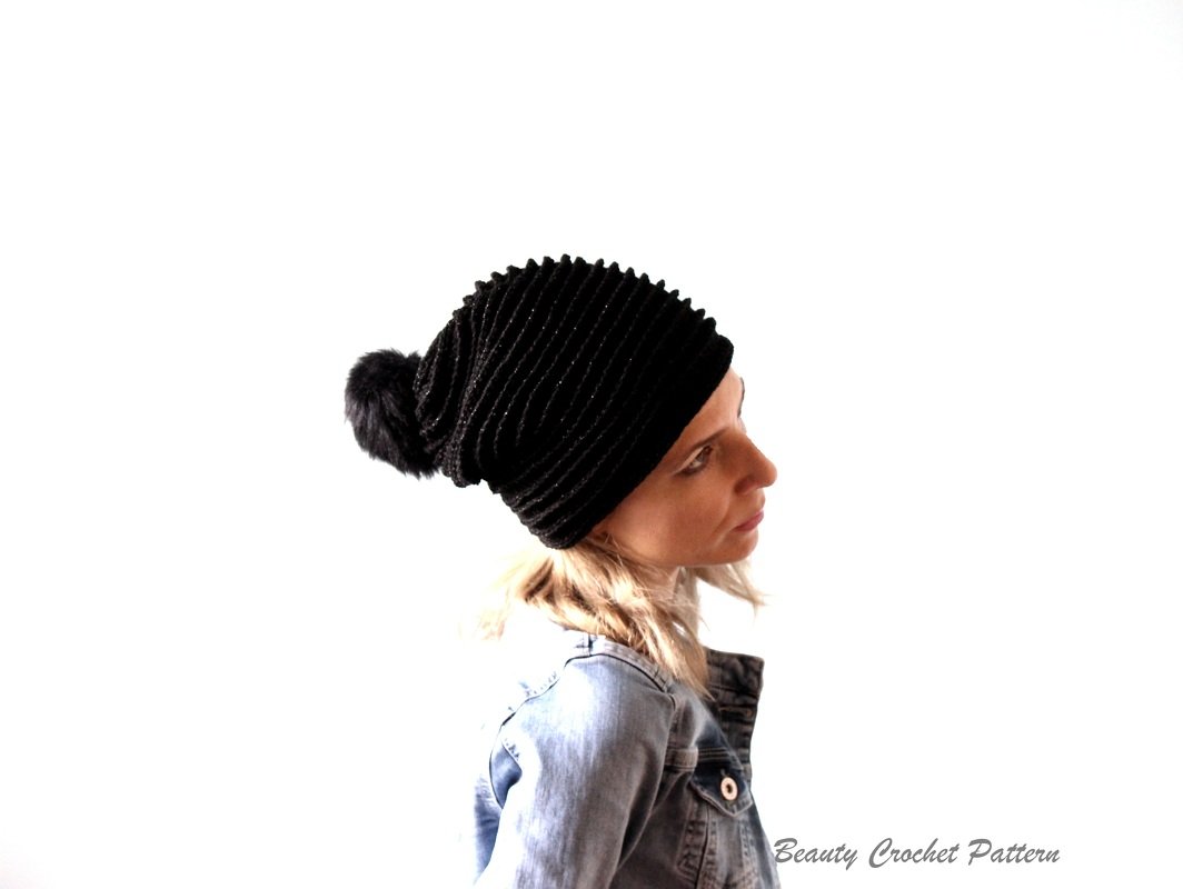 Crochet Slouchy Beanie with Pom Pom