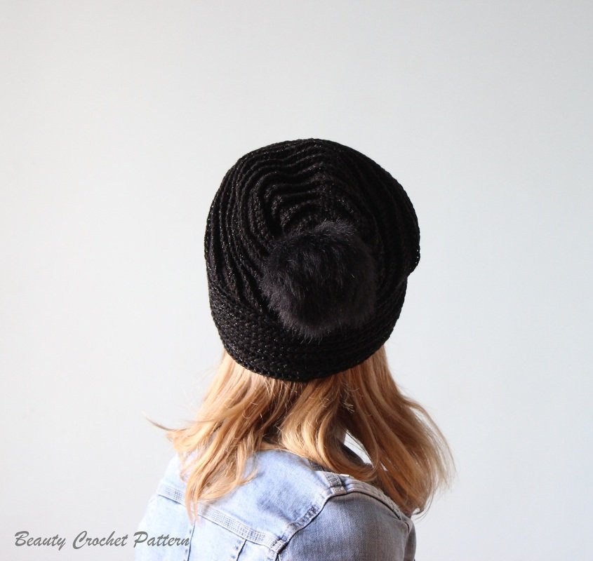 Crochet Slouchy Beanie with Pom Pom - Image 2