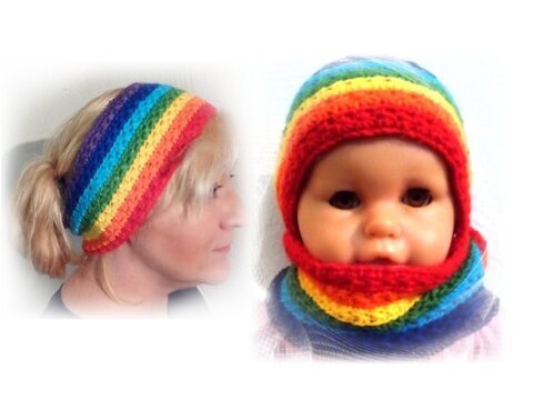 Anleitungsset Stirnband / Loop / Schal Rainbow Stars gehäkelt - einfach