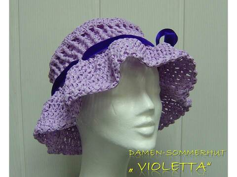 Damen-Hut Violetta - aus Bast gehäkelt