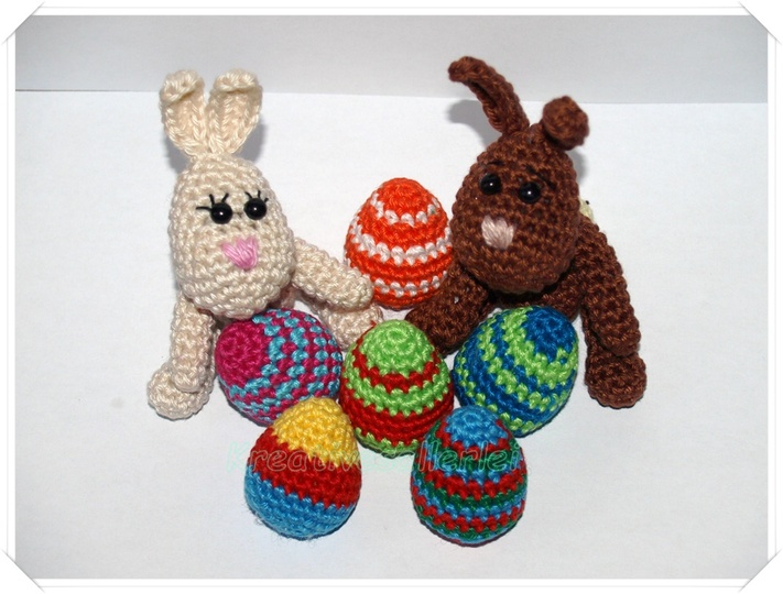 Osterhase mit bunten Eiern - Häkelanleitung /PDF