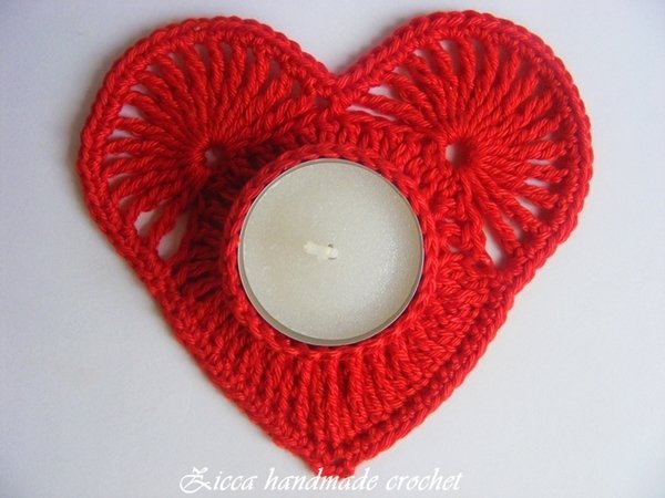 Crochet heart candle coasters, tealight holder