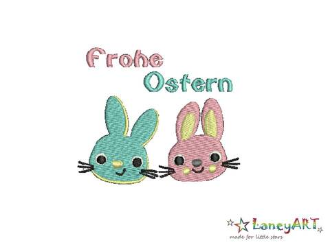 Stickdatei "Frohe Ostern / Hasen" Pes Format (Deco, Brother, Babylock)